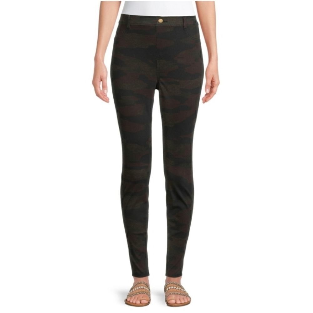 Women's High Rise Stretch Knit Jeggings Black Brown Camo Size XL